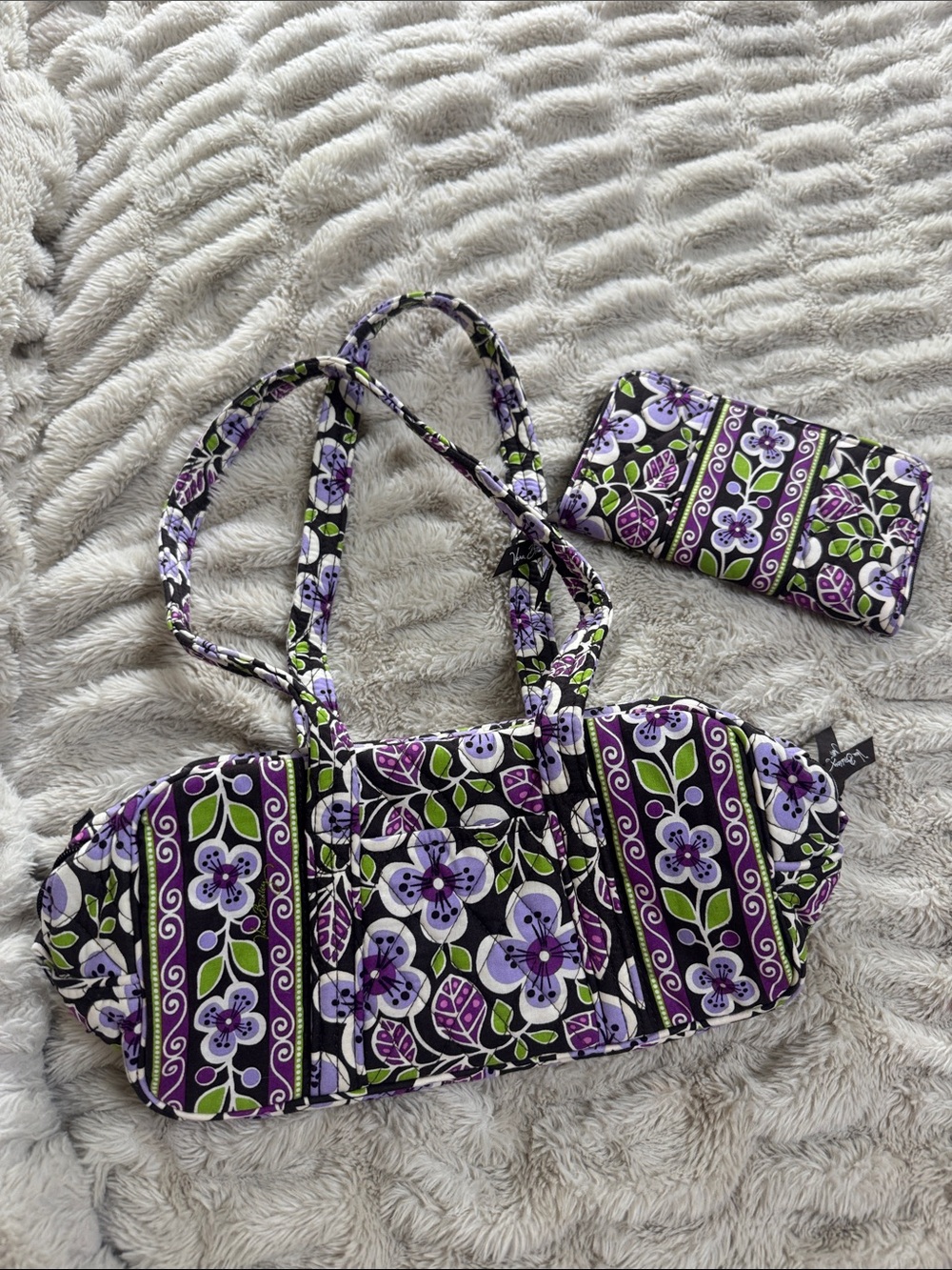 Vera Bradley Plum Petals - Quilted Purple Tote Bag with Matching Wallet